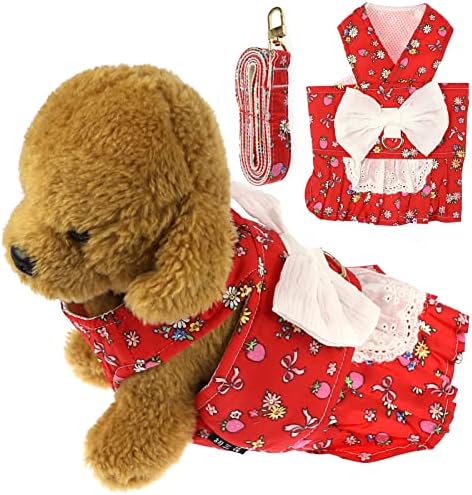 Toysructin Girl Dog Harness Fasure со d прстен и долг поводник, бел лак кученце елек цветно здолниште за дишење решетката принцези