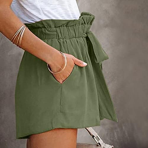 Дами летни шорцеви за жени обични удобни еластични половини свилени шорцеви фустани моден џеб лабава џогер кратки панталони