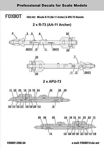 Foxbot 32-022 1/32 матрици за ракета R-73 & APU-73 Decal комплет