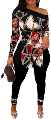 Ksotutm Облека со две парчиња за жени печатени сплит и панталони со високи половини за каросерија, костуми за поставување пот.