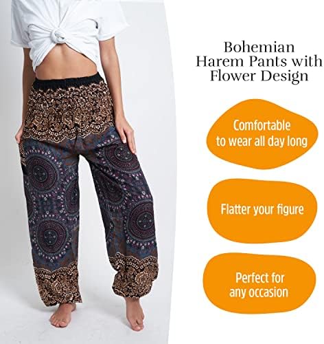 Mnz Bohemian Harem Pants, високи половини јога панталони со дизајн на Посејдон, летна хипи/харем облека за жени