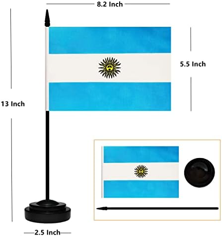 12 пакувања сет на знамиња на Аргентина биро, аргентински мали мини -табели со знамиња со 12 цврсти црни пол, црна основа и копја, минијатурно