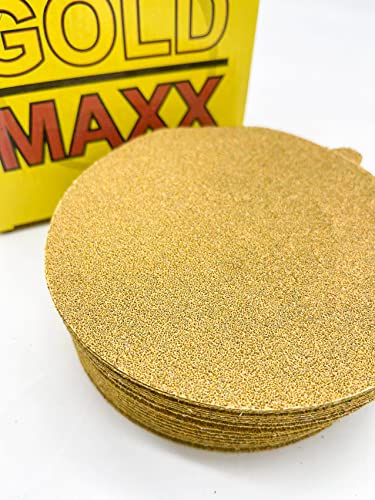 Злато Maxx Premium 6 Златни дискови за пескарење на ПСА - 40 решетки - само лепило леплива шкурка за грб за da sander, завршувајќи го грубото абразивно