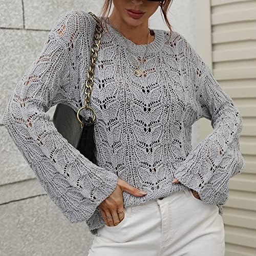 Плус големина класична блуза за дами Домаќини Долги ракави паѓаат опуштено вклопување кабел плетен џемпер цврста боја