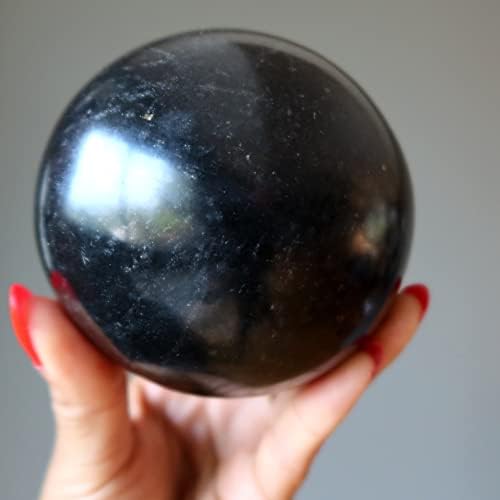 Сатенски критали базалт сфера вистинска рафал од лава црна заштита од камена кристална топка 3.5-3,75 инчи