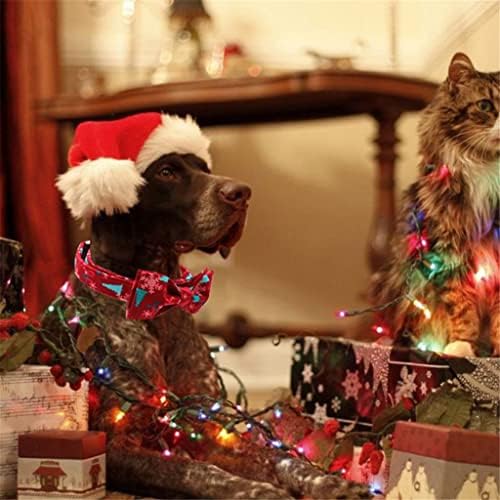 ХФДГДФК 1 Поставете Јака За Божиќно Куче Црвена Елка Памучна Ткаенина Јака За Кучиња И Прилагодлив Лак