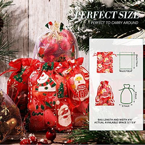 65 Парчиња Божиќни Торби За Органза 4 х 6 Инчи Црвени Бели Сребрени Снегулки Органза Торби За Подароци Накит Торби За Бонбони За Свадбена