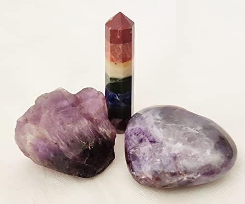 Nirdesh Amethyst Crystal Crystal Seven Chakra Wand, срцев камен во форма на Палм камен скапоцен камен со редови Amethyst Cluster Reiki