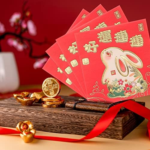Нолитој 30 парчиња Кинески Хороскопски Зајак Црвени Пликови Среќни Пари Црвени Пакети Традиционален Хонг Бао За Лунарен Новогодишен Подарок
