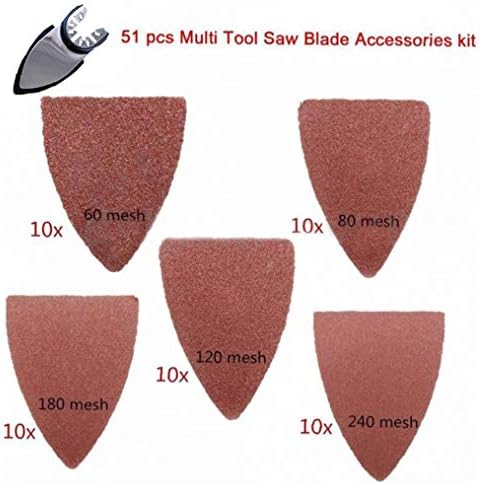 ЛИДАНЦИЈА 51 парчиња пескачки листови за пескање хартија влошки за песок Диск за осцилирање на мултитули, видени се лопати, триаголни