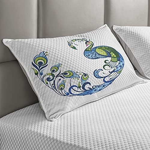Амбезон Паун ватиран перница, паун шарен моден кривичен образец Тропски летен цвет цвета, стандардна покривка за перница со големина
