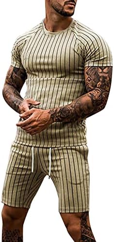 Bmisegm костум за мажи машка летна обична цврста боја со две парчиња екипаж маица со кратки ракави џебни панталони