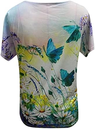 Дами Мета Лето Fall Краток Ракав Памук V Вратот Пеперутка Сликарство Цветни Графички Блуза Мета ЗА Тинејџерски Девојки КБ КБ