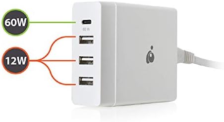 IOGEAR USB -C 72W 1 USB -C / 3 USB -A полнач за порт -порта - MacBook Pro Подоцна - USB -C / Thunderbolt 3 - Мобилен телефон - GPAWC72W