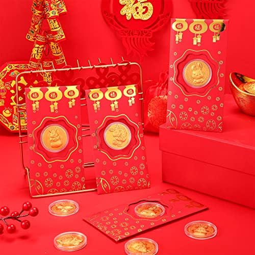 Излез 12 Парчиња Кинески Црвени Пликови Зајачки Монети Црвени Пликови Кинеска Нова Година Црвен Пакет Комеморативни Монети Со