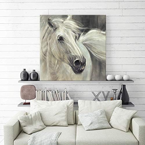 Ут-арт бело коњ платно wallидна уметност: животински слики уметнички дела рачно насликана слика за дневна соба