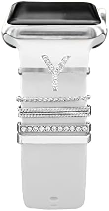 Almnvo Bands Charms компатибилен со Apple Watch Silicone Bands Charms, Модни метални дијамантски декоративни прстени јамки за iWatch, додатоци