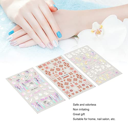 Налепници за уметност за нокти, 3 парчиња печат само лепило 5Д шупливи налепници за нокти Декоративни додатоци за нокти за украси за нокти