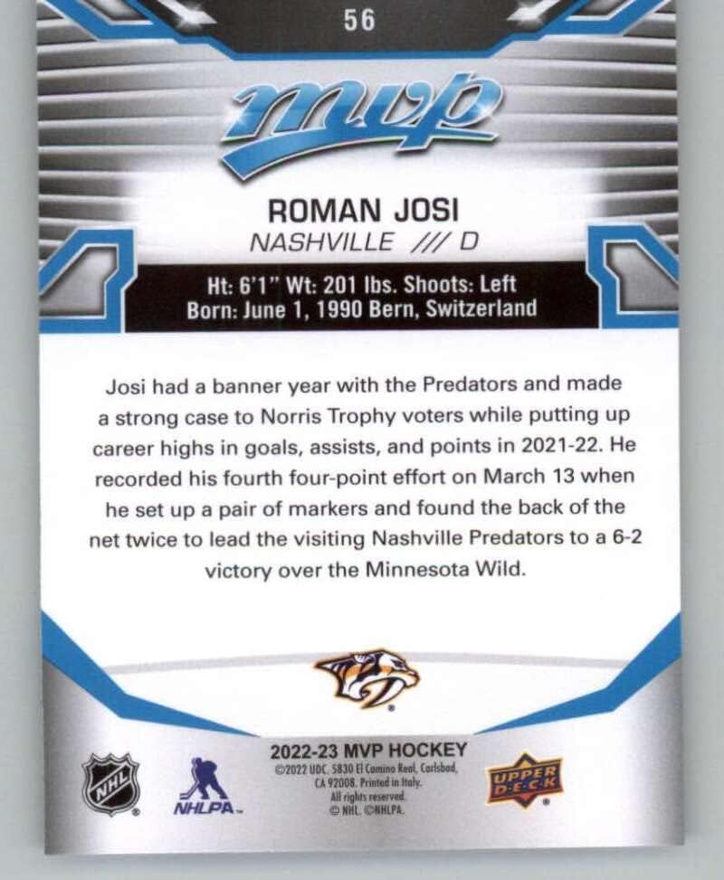 2022-23 Горна палуба МВП 56 Роман Јоси Нешвил Предатори NHL Hockey Trading Card