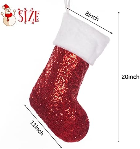 BHD убавина Божиќни чорапи 5 пакувања за семејство 20 инчи црвена/бела/сива се продолжена сјај на сјајот со голема плишана
