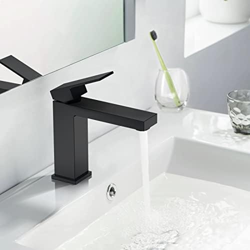 Единечна тапа за мијалник за бања, месинг без месинг мат црна тапа за бања, црна суета тапа, проток на вода од 1,2 gpm, единечна