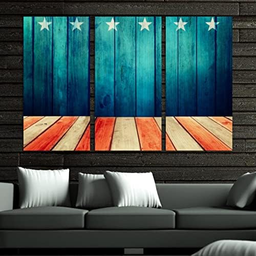Wallидна уметност за дневна соба, масло сликарство на платно големо врамено американско знаме дрвени уметнички дела за декор за домашна спална