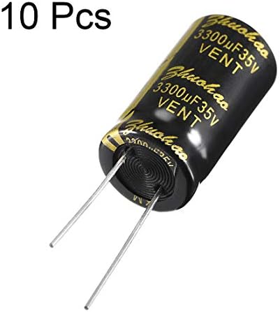 Uxcell Алуминиум радијален електролитски кондензатор со 3300UF 35V 105 Целзиусови живот 2000h 16 x 30 mm црна 10 парчиња