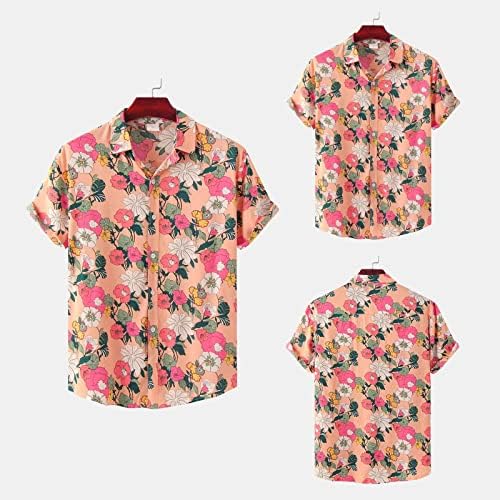 УБСТ Менс Хавајски кошули, 2022 Лето со краток ракав копче надолу со кошула, цветни печатени опуштени опуштени лабави обични врвови на плажа,