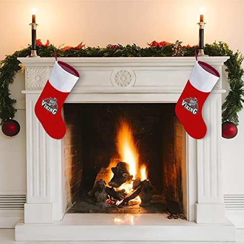 Викиншки брод Божиќни чорапи црвен кадифе со бела торба за бонбони Божиќни украси и додаток на семејна забава