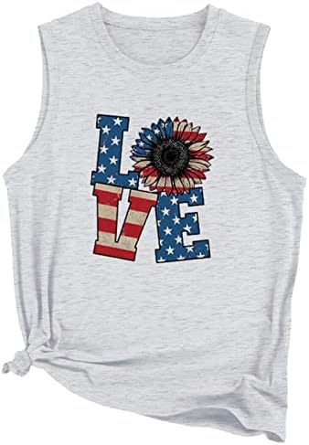 Американско знаме Loveубовен резервоар врвни жени 4 -ти јули Патриотски кошула графички маички во САД Ден на независност тенкови летни елек