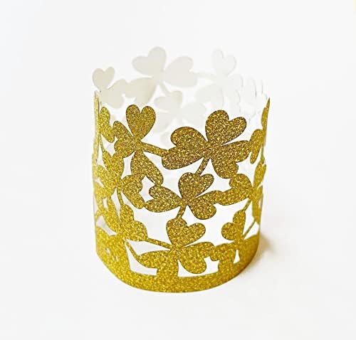 H/s 100 парчиња Премиум Loveубовни листови од салфетка прстени ласерски исечени сјајни хартии држачи за салфетка за салфетка