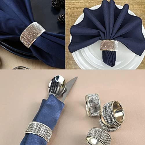 Дијамантски салфетки прстени сет од 6 - сребрена салфетка прстенка за пржење на табели украси за свадбени банкет невестински