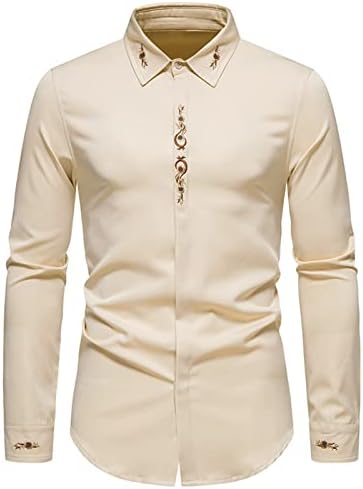 Машки официјални кошули модно цветно везено копче надолу по долги ракави лапти фустан кошула венчална забава блуза врвови