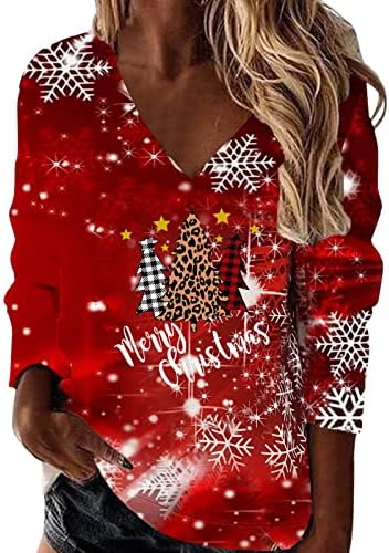 Мајнек Божиќни џемпери за жени со долги ракави, пад на ирваси на рамо, печатено екипаж пад џемпер со кошарка од кенгур, пред Божиќ, џемпери