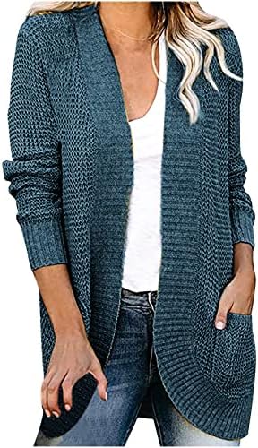 Dnuri плетен џемпер кардиган за жени 2022 ребра паѓа отворена предна надворешна облека обична цврста боја есенски џемпер со долги ракави