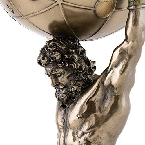 Врвна колекција Грчки бог Атлас статуа со контејнер за глобус- римски бог на небото и скулптурата на астрономијата во премиум ладна бронза-
