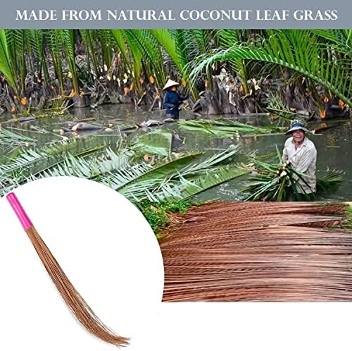 Зурни Традиционална кокосова лисја трева 40 Долга метли за миење садови за миење садови со цврст и удобен зафат идеален за чистење на влажни