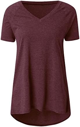 Летни врвови за жени 2023 мода плус големина печати v-врат со кратки ракави со долга маица резервоар за блуза