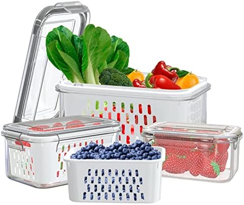 Контејнери За складирање храна Од Овошје зеленчук за Фрижидер, 3 пакувајте херметички капаци за заклучување отпорни на истекување канти
