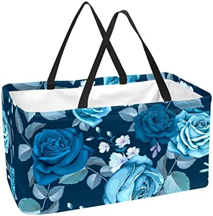 Кошница за еднократно шопинг, сина роза цвеќиња преносни виткање пикник намирници кеси за перење алишта за торба за купување тота
