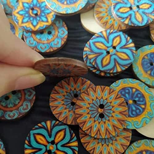 Wepetyo 400 парчиња дрвени копчиња, мешано случајно сино цветно сликарство кружни 2 дупки дрвени дрвени копчиња за шиење занаети