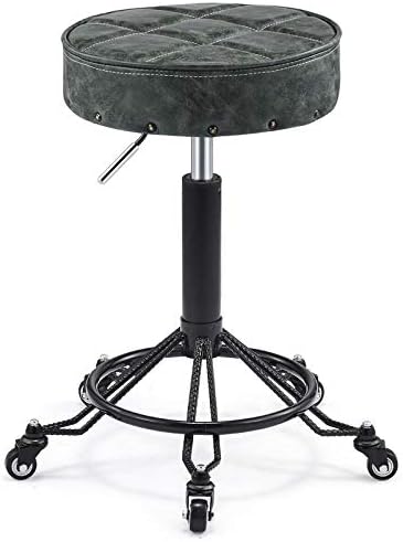 Столчето за тркалање на седлото со тркала ， столче со зелена боја со зелена пуно-синтетичко кожено седиште ， прилагодлива висина