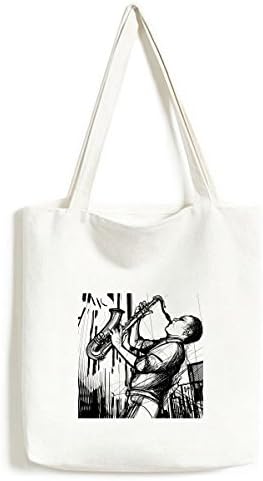 Jazz Music Street Culture Илустрирајте ја торбата со платно торба за шопинг саксела случајна чанта