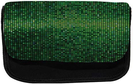 Амбесон Зелен молив случај, дигитална мрежа за мозаик пиксели, торба со молив со ткаенини со двоен патент, 8,5 x 5,5, зелена