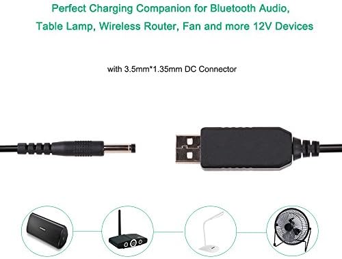 DC 5V до DC 12V USB напон на конвертор кабел, кабел за адаптер за напојување со DC Jack 3,5 x 1,35мм, USB 5V до DC 12V кабел - 5ft