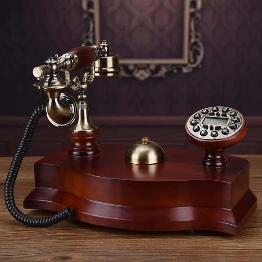N/A антички телефонски фиксни фиксни фиксни дрвени телефони со лична карта, бирање на копче, задно осветлување на рацете, механички ринг -тон