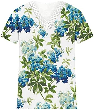 Женска надворешна облека со долги кратки ракави чипка памук длабоко V вратот цветни графички салон маички за дами K6