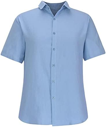 Ленени Кошули За Мажи Летни Секојдневни Еднобојни Копчиња За Јака Со Кратки Ракави Кардиган Блуза Блузи