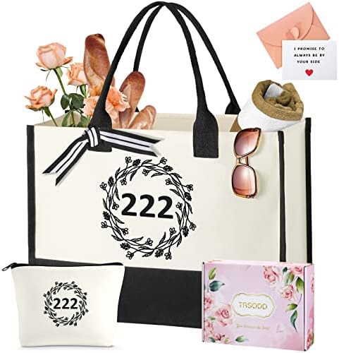 Везење торба со плажа W шминка Ангел број 222, персонализирани пријатели 50-ти роденденски подароци, торба за торбички за жени за жени W Внатрешен