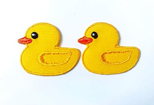Сет од 2 мали. Мини жолта мала патка симпатична лого -цртана цртана печ извезена шива на железо на лепенка за облека со фармерки со ранец